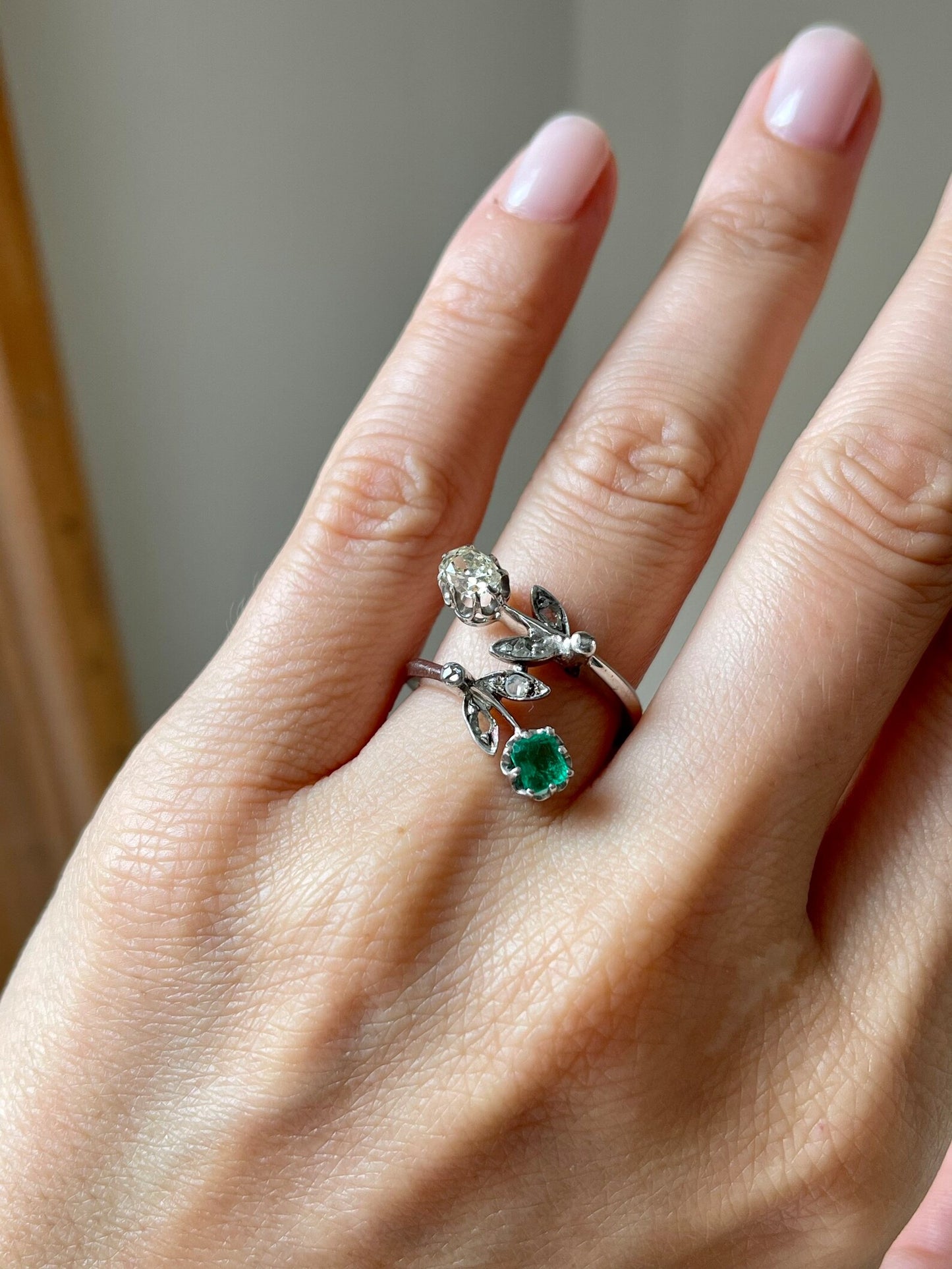 Vintage Emerald and Diamond 'Toi et Moi' Engagement Ring