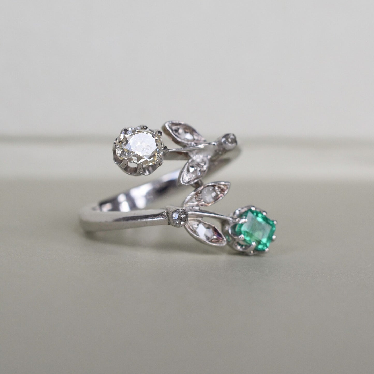 Vintage Emerald and Diamond 'Toi et Moi' Engagement Ring
