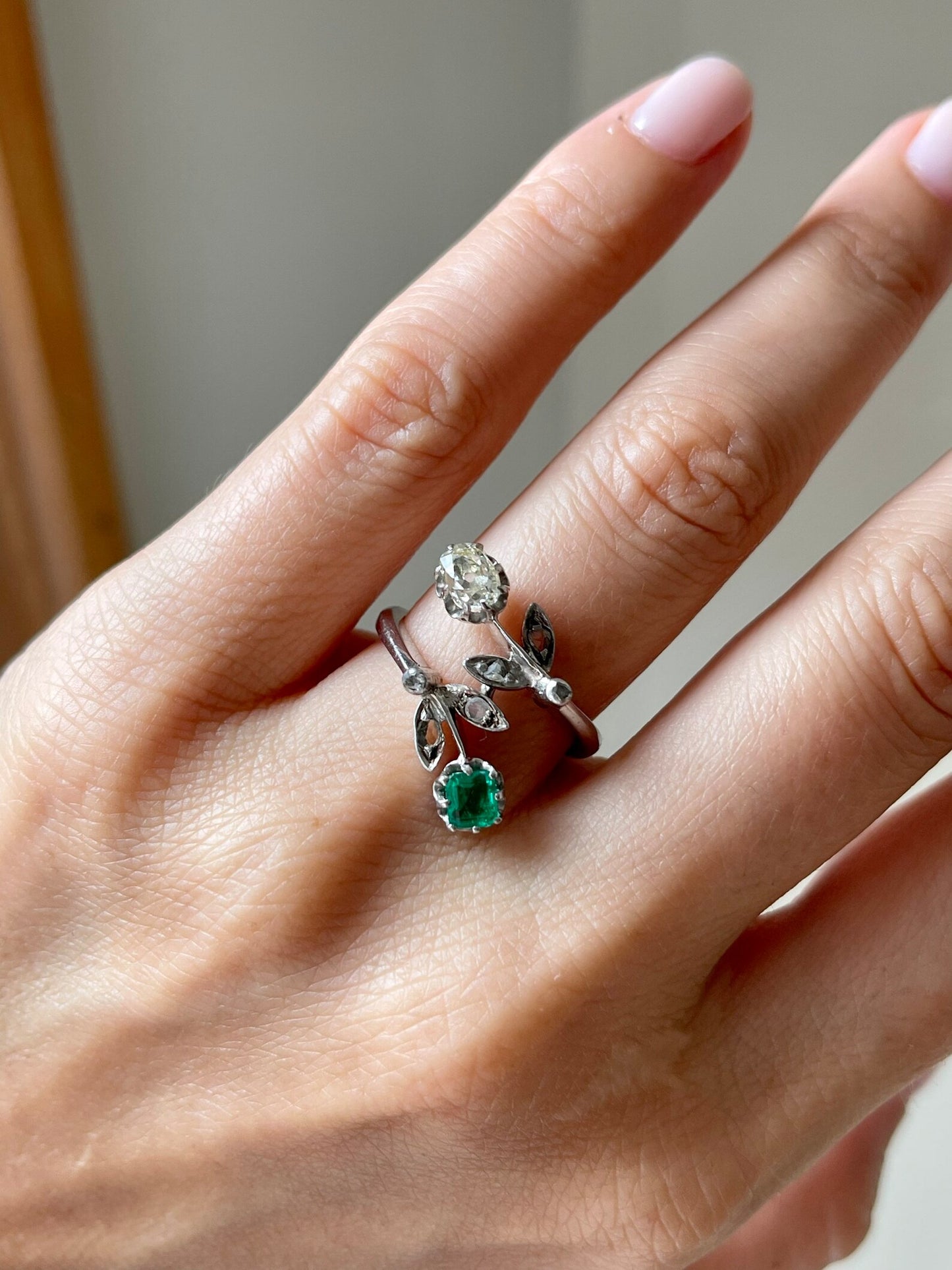 Vintage Emerald and Diamond 'Toi et Moi' Engagement Ring