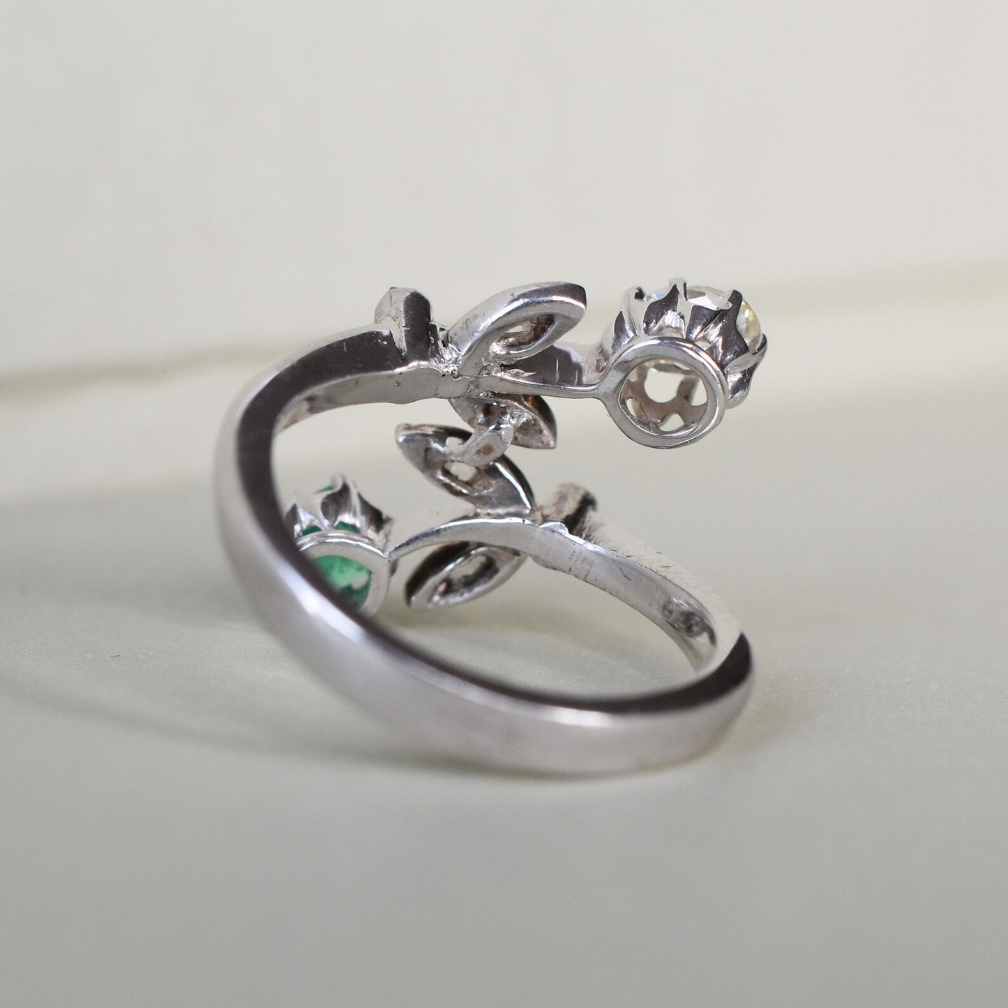 Vintage Emerald and Diamond 'Toi et Moi' Engagement Ring