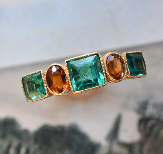 Vintage Emerald And Zircon Five Stone Ring in 22k Gold