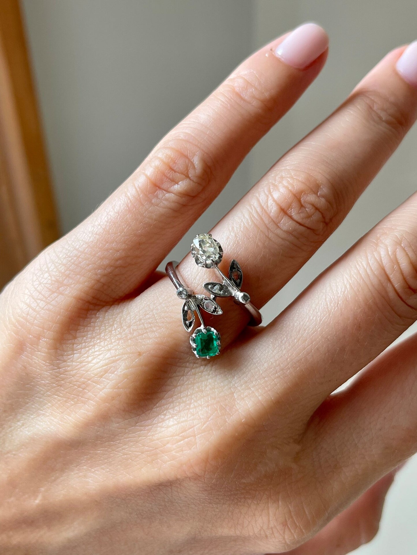 Vintage Emerald and Diamond 'Toi et Moi' Engagement Ring