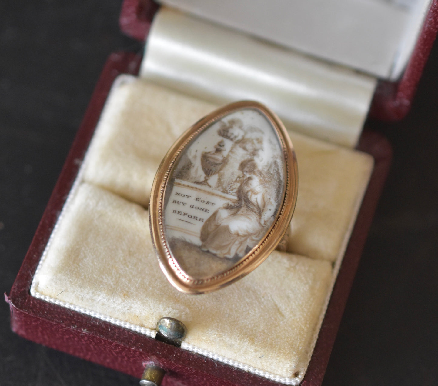 Antique Georgian Navette Mourning Ring 'Not Lost But Gone Before'