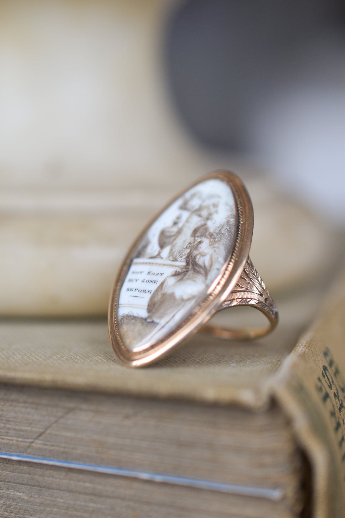 Antique Georgian Navette Mourning Ring 'Not Lost But Gone Before'