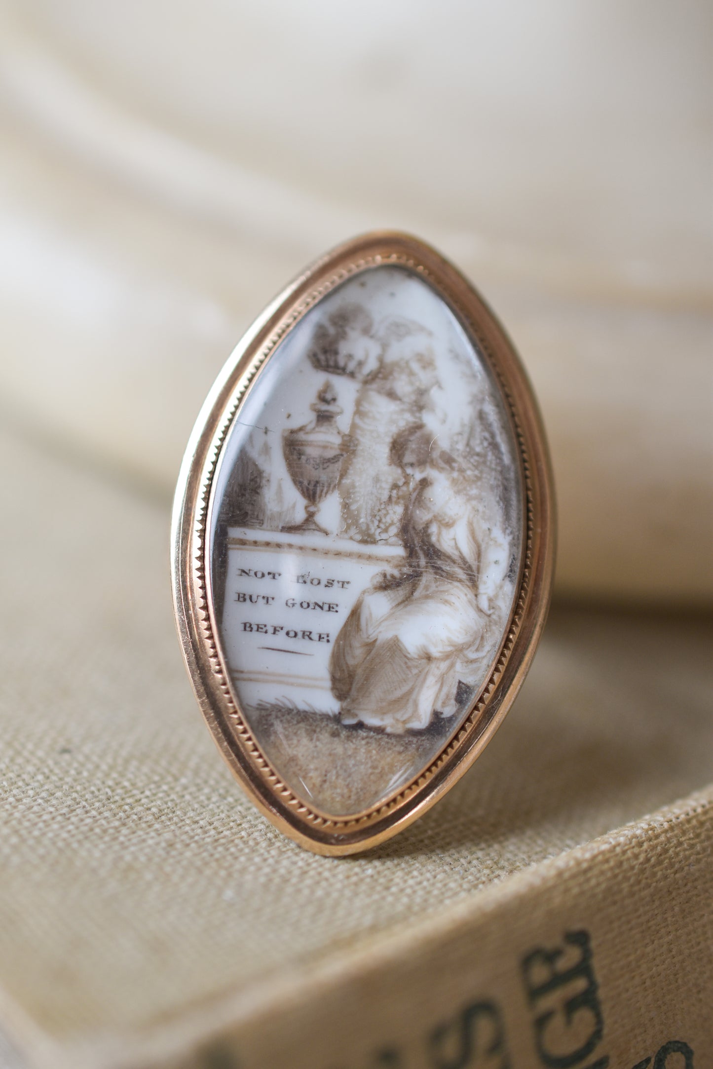 Antique Georgian Navette Mourning Ring 'Not Lost But Gone Before'