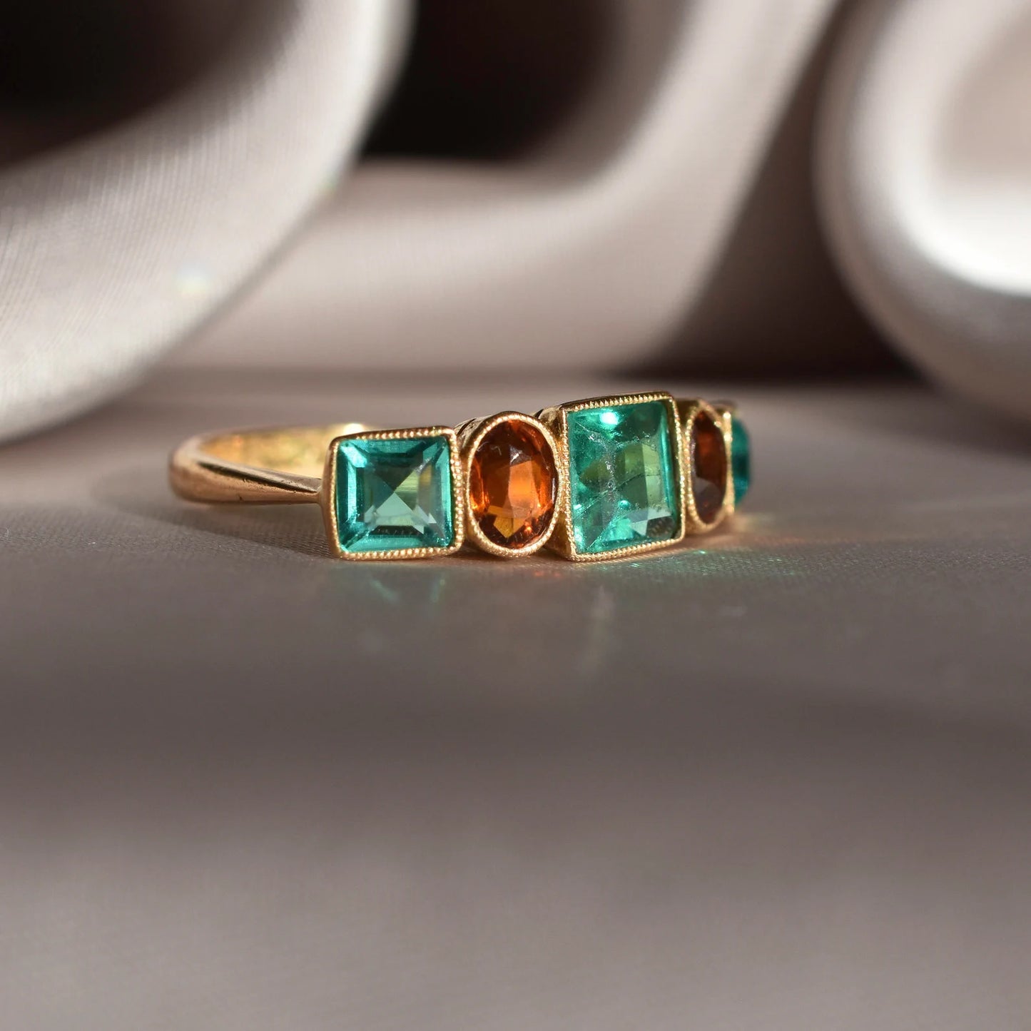 Vintage Emerald And Zircon Five Stone Ring in 22k Gold