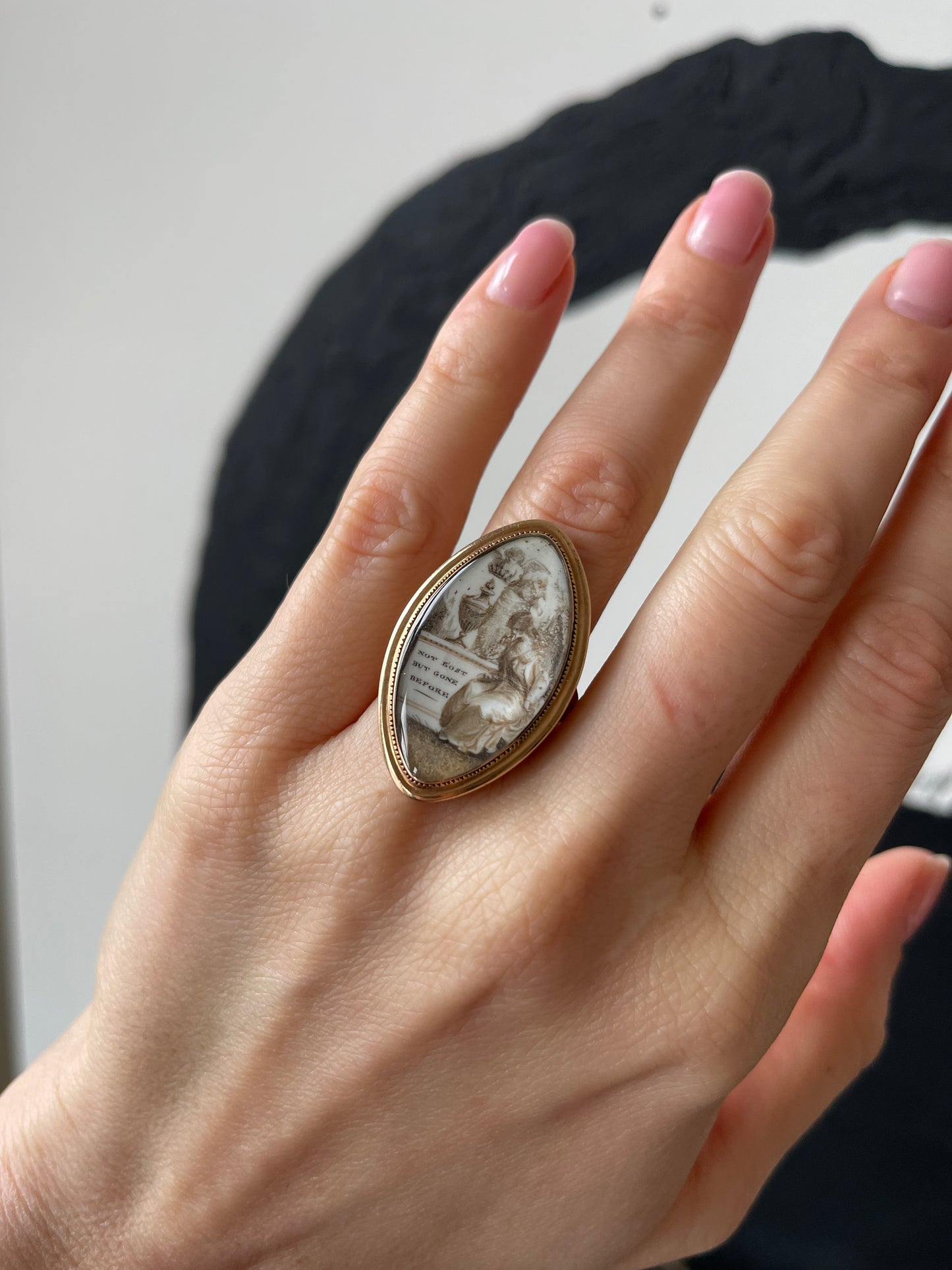 Antique Georgian Navette Mourning Ring 'Not Lost But Gone Before'