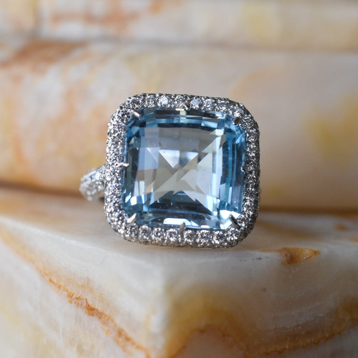 15ct Natural Topaz and Diamond 18k Gold Cocktail Ring