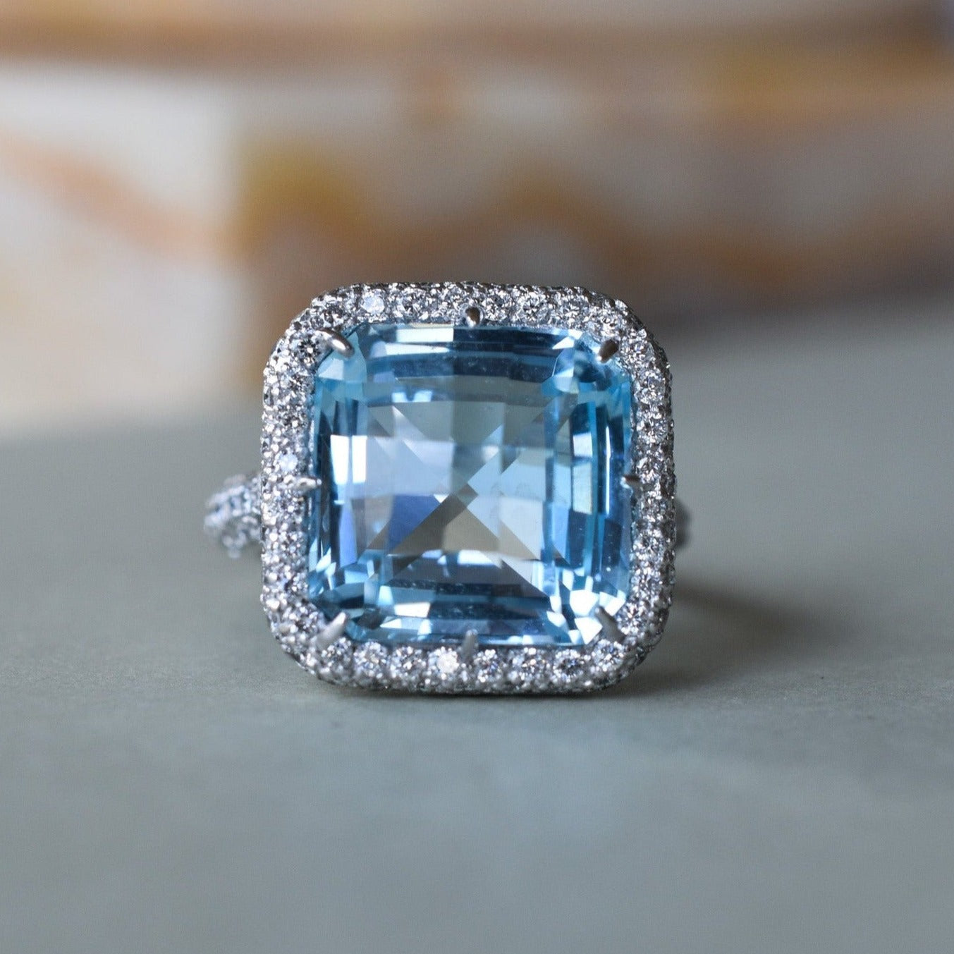 15ct Natural Topaz and Diamond 18k Gold Cocktail Ring