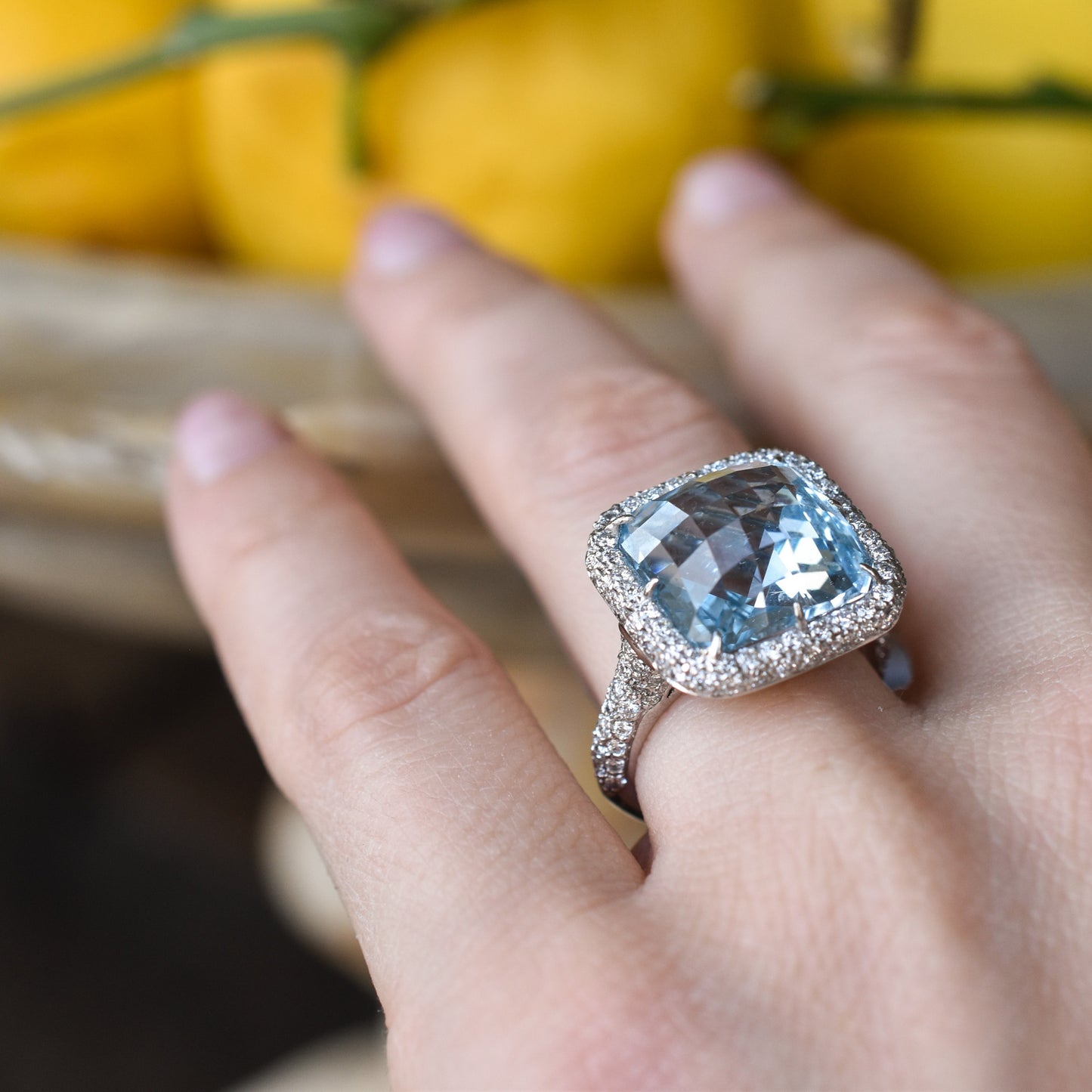 15ct Natural Topaz and Diamond 18k Gold Cocktail Ring