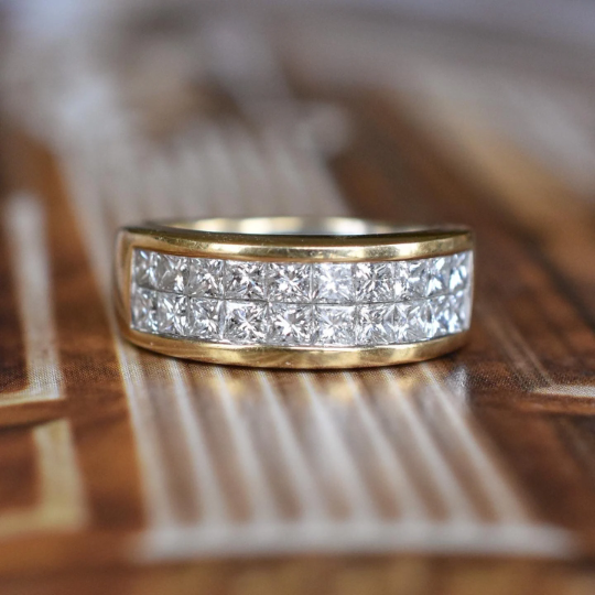 Estate 1.40ct Double Row Diamond Ring in 18k Yellow Gold