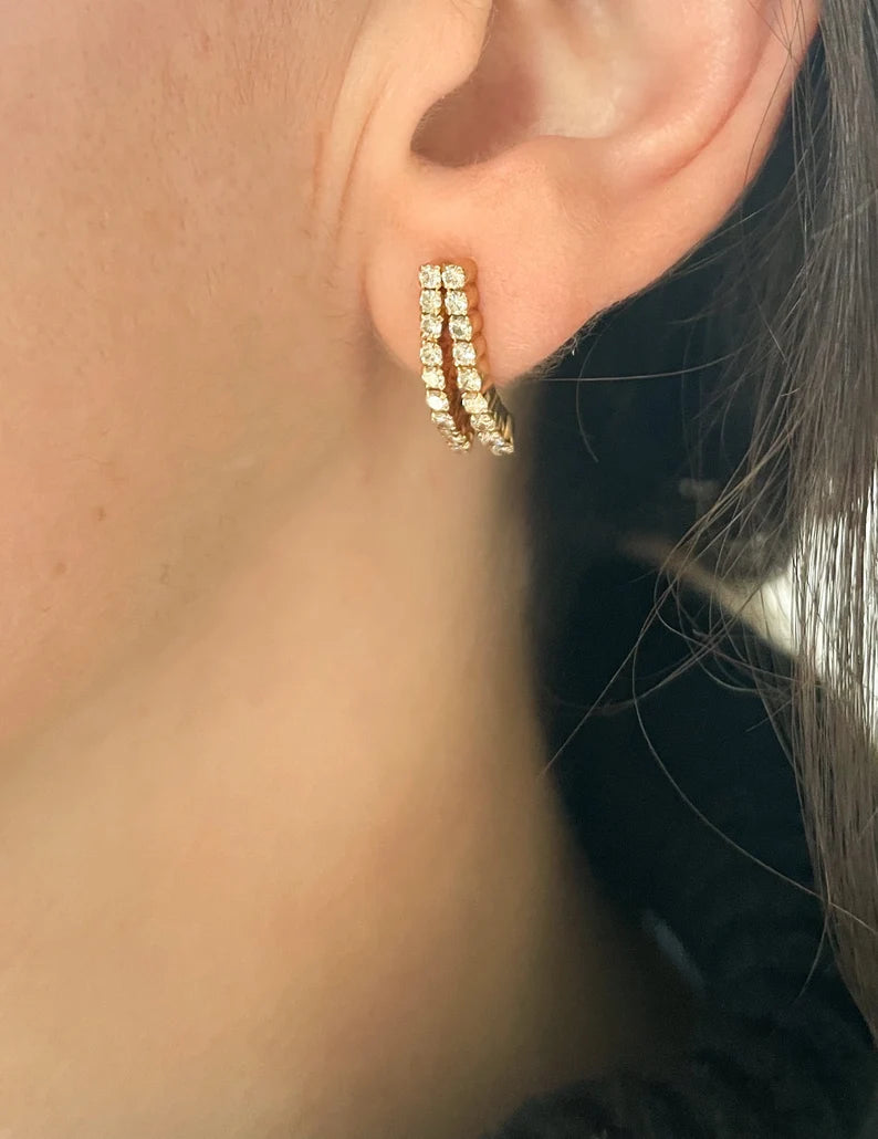 Vintage 18k Gold 1CT Diamond Double Row Earrings