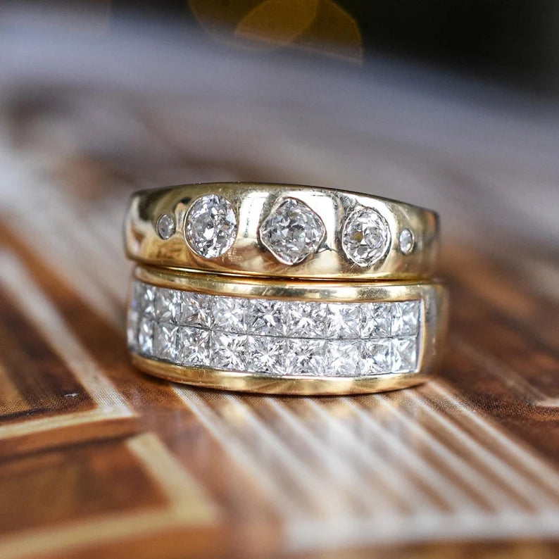 Vintage Three Stone Diamond 'Gypsy' Ring in 14k Yellow Gold