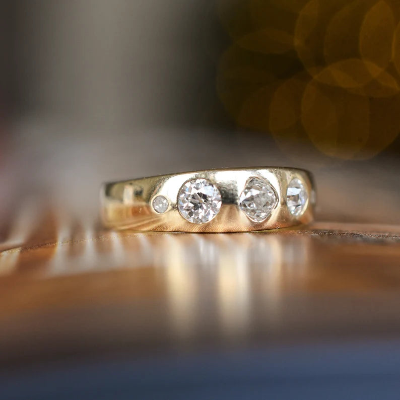 Vintage Three Stone Diamond 'Gypsy' Ring in 14k Yellow Gold