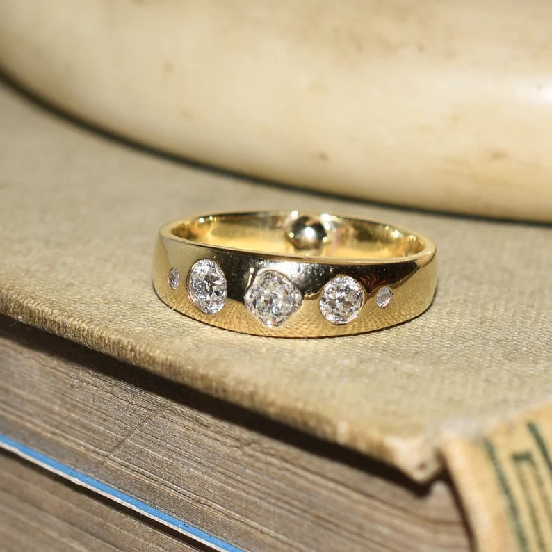 Vintage Three Stone Diamond 'Gypsy' Ring in 14k Yellow Gold