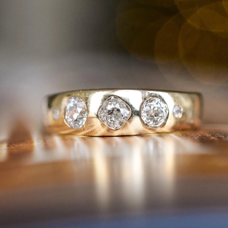 Vintage Three Stone Diamond 'Gypsy' Ring in 14k Yellow Gold