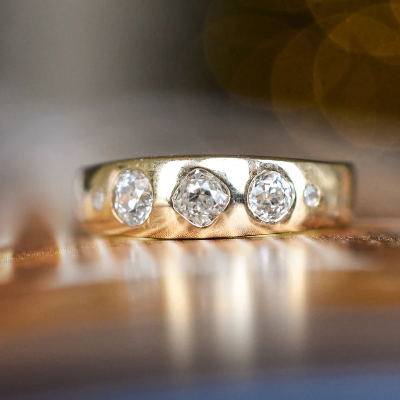 Vintage Three Stone Diamond 'Gypsy' Ring in 14k Yellow Gold
