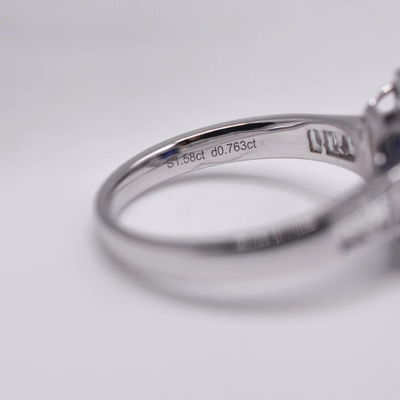 Estate Sapphire and Baguette-cut Diamond Platinum Engagement Ring