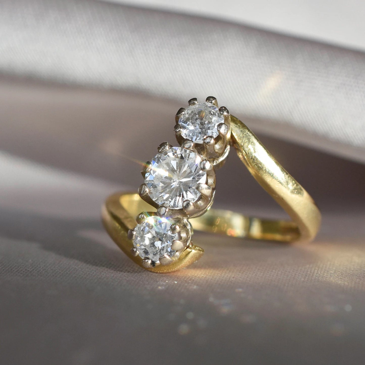 Vintage Trilogy Approx. 1CT Diamond Ring set in 18k Yellow Gold