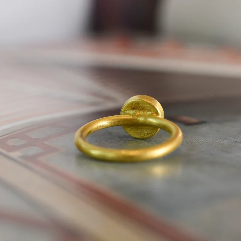 Estate 22k Gold Rose cut Diamond & Enamel Solitaire Engagement Ring