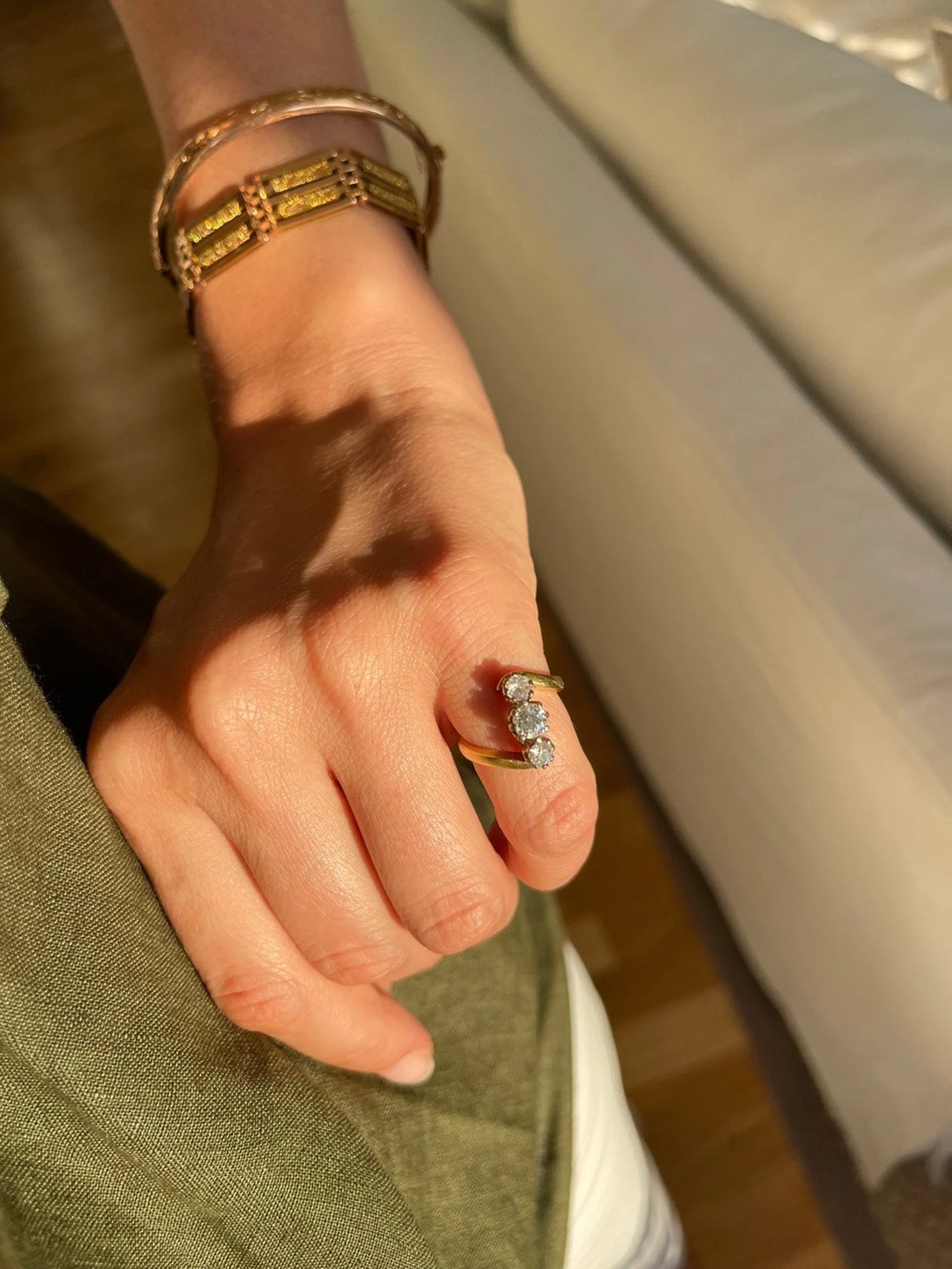 Vintage Trilogy Approx. 1CT Diamond Ring set in 18k Yellow Gold