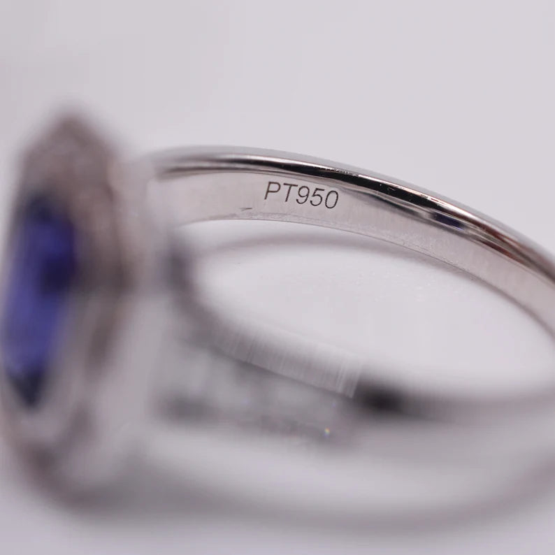 Estate Sapphire and Baguette-cut Diamond Platinum Engagement Ring