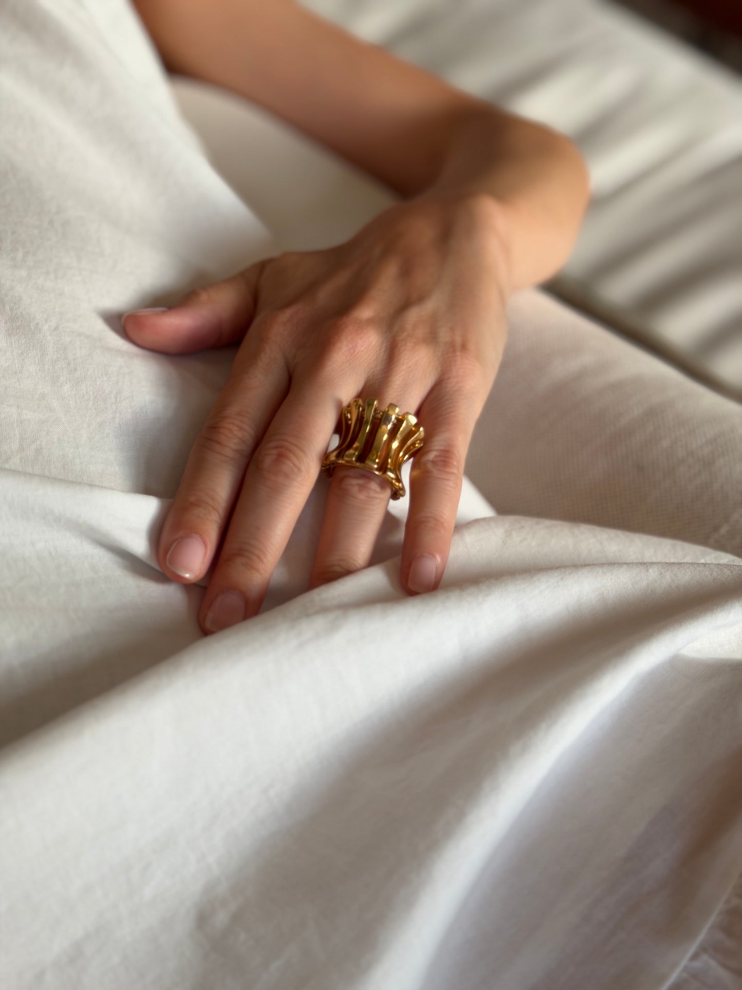 A Modernist Sculptural 18k Gold Openwork Ring