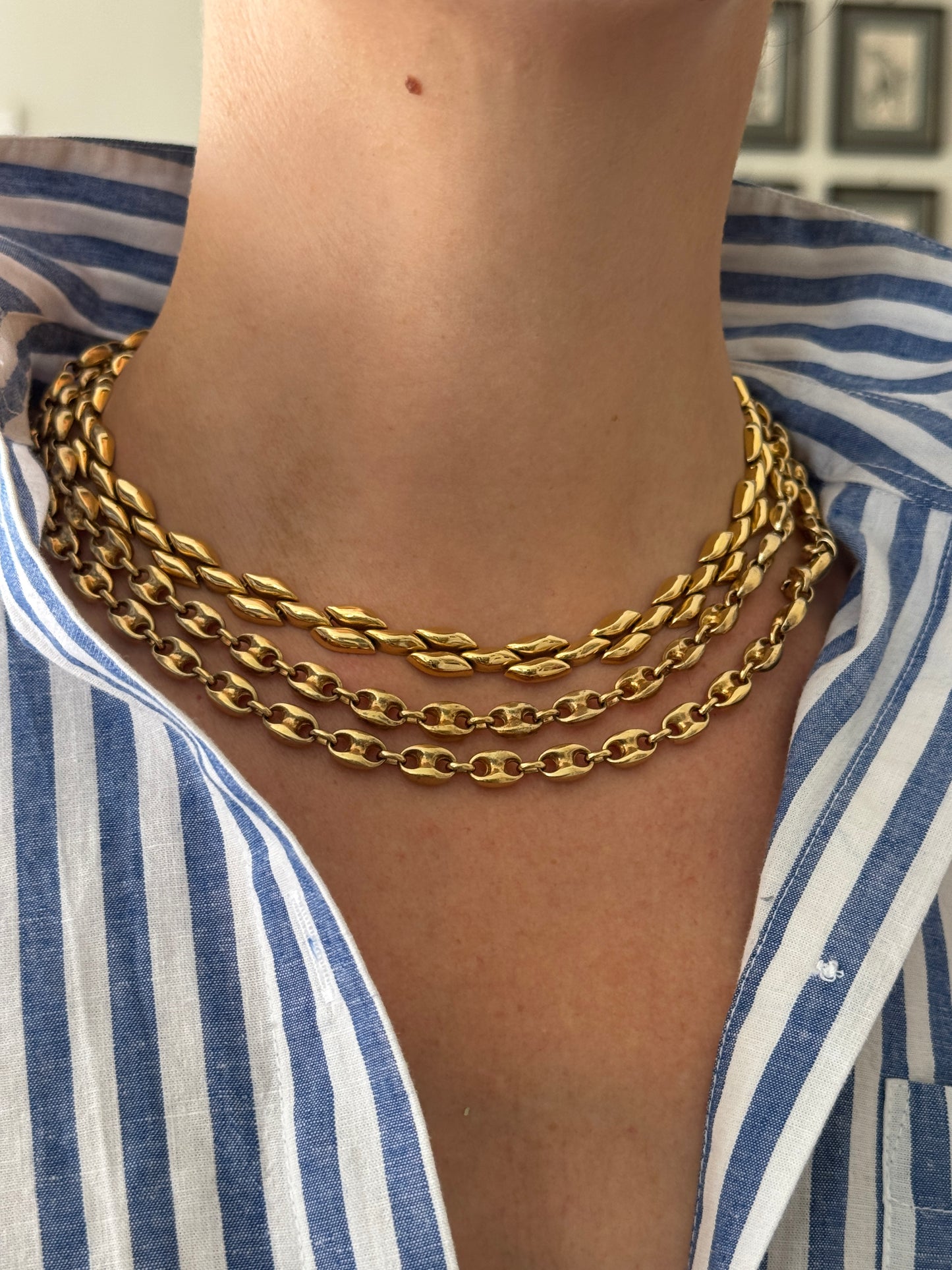 Vintage Mariner Link Chain in Solid 18k Yellow Gold