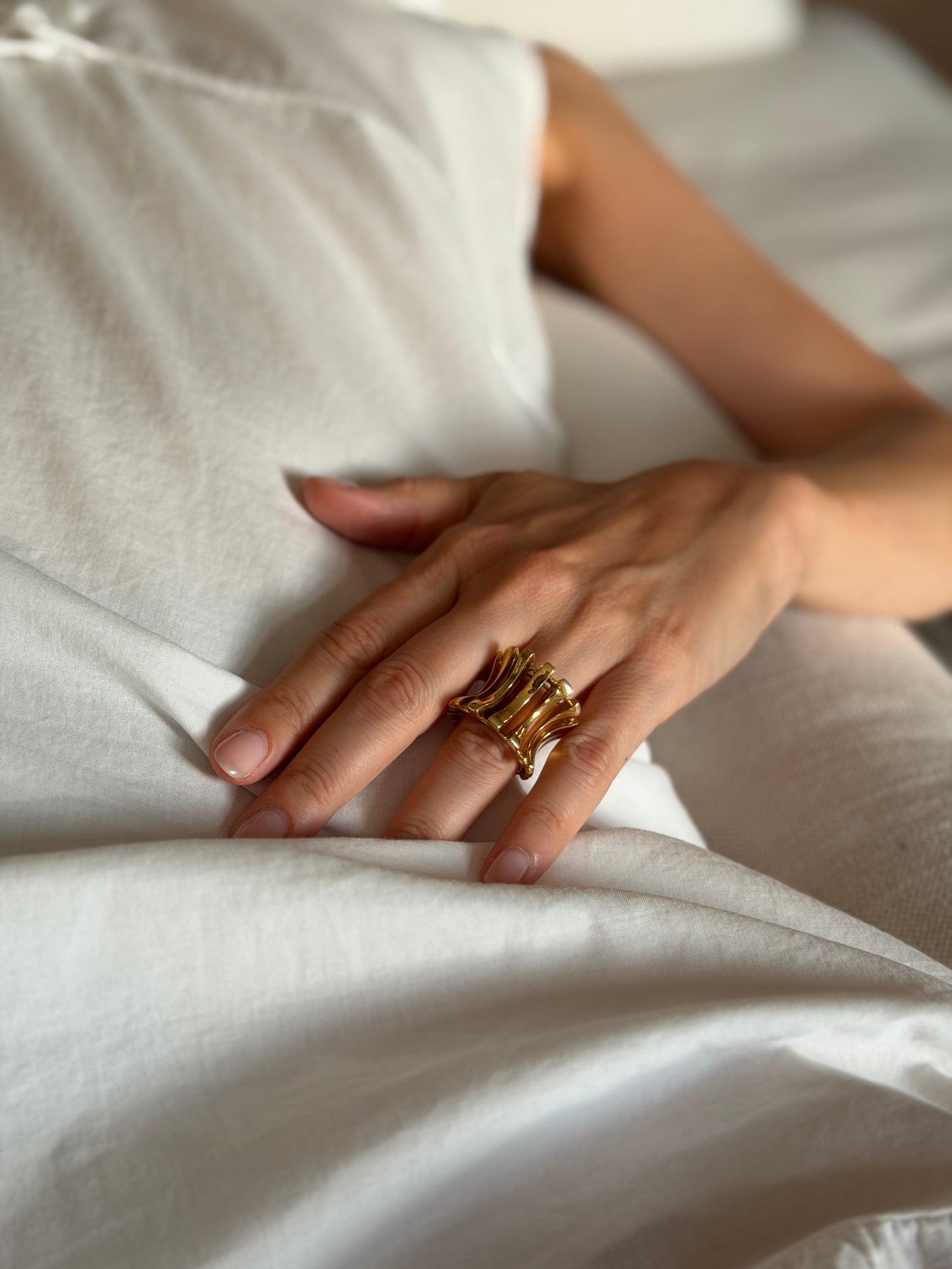 A Modernist Sculptural 18k Gold Openwork Ring