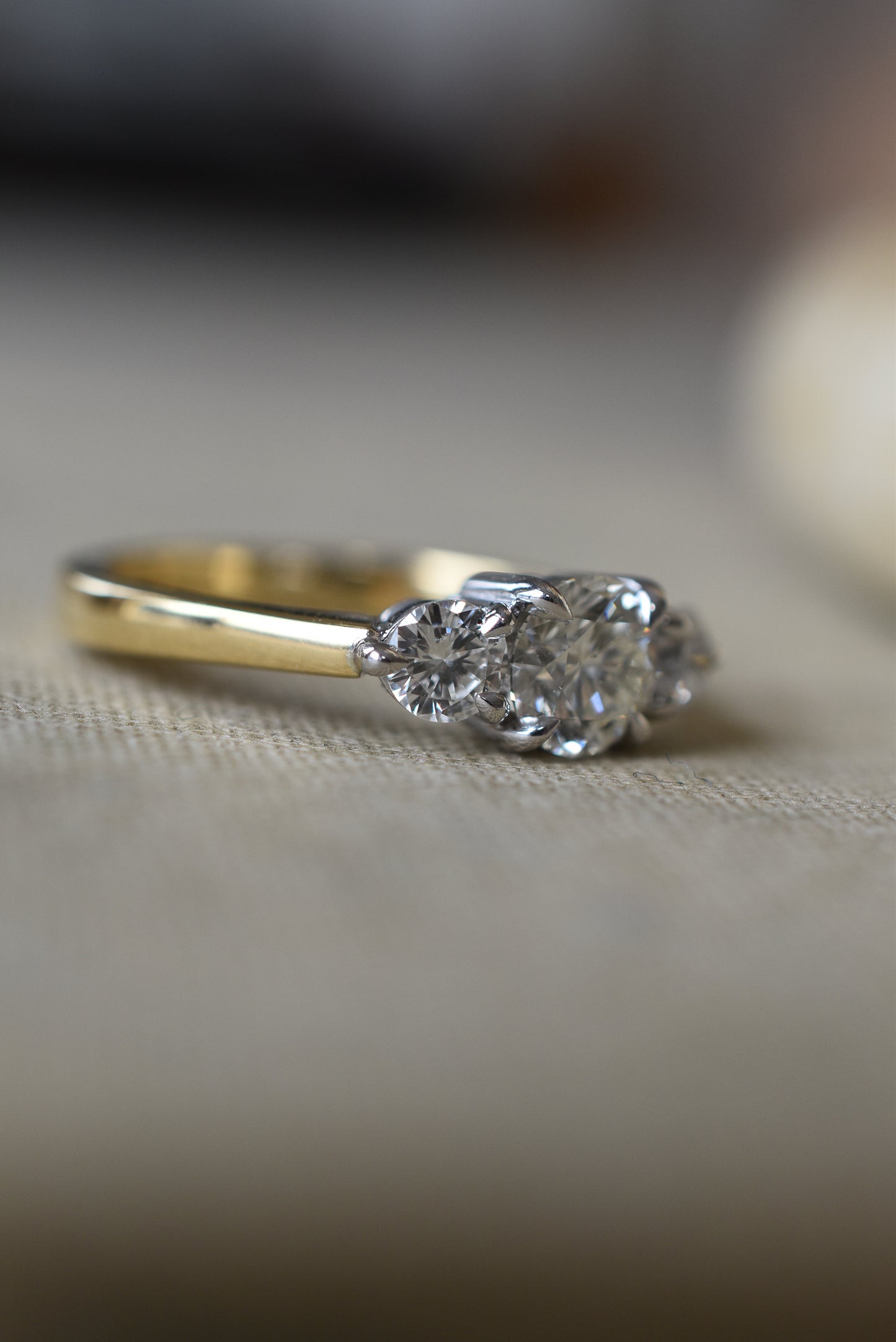Vintage 1.15ct Diamond Trilogy Engagement Ring in 18k Yellow Gold
