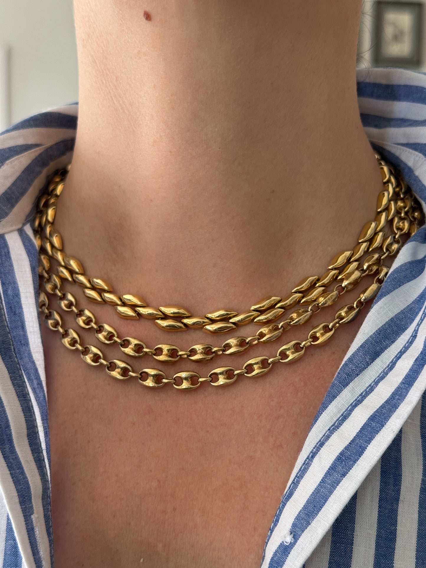 Vintage Mariner Link Chain in Solid 18k Yellow Gold