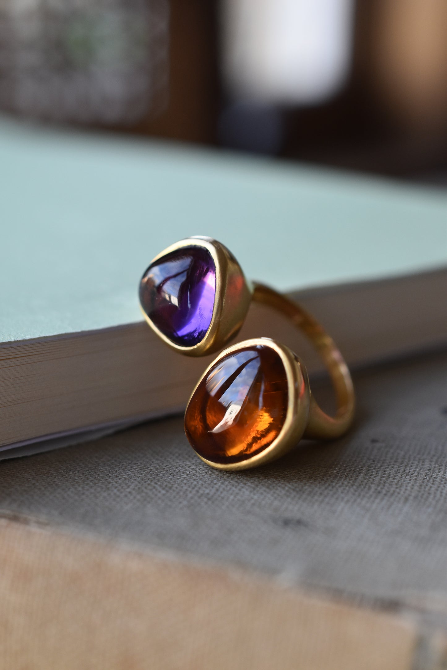 Amethyst and Citrine Large 'Toi et Moi' Ring