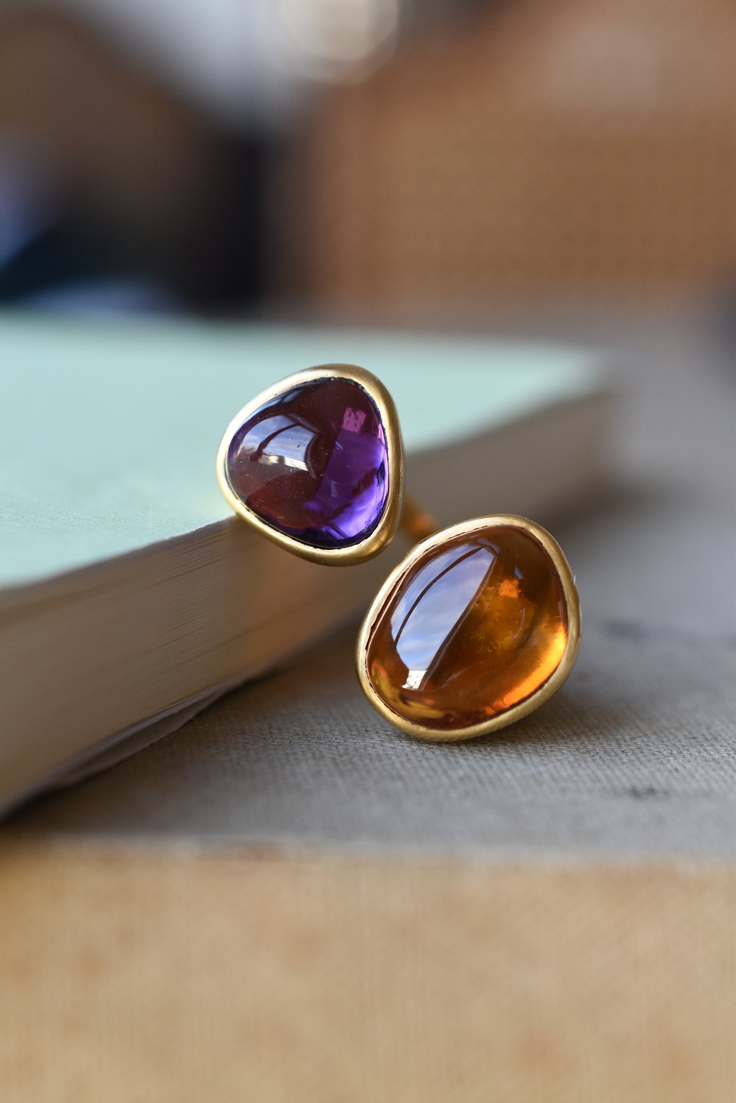 Amethyst and Citrine Large 'Toi et Moi' Ring