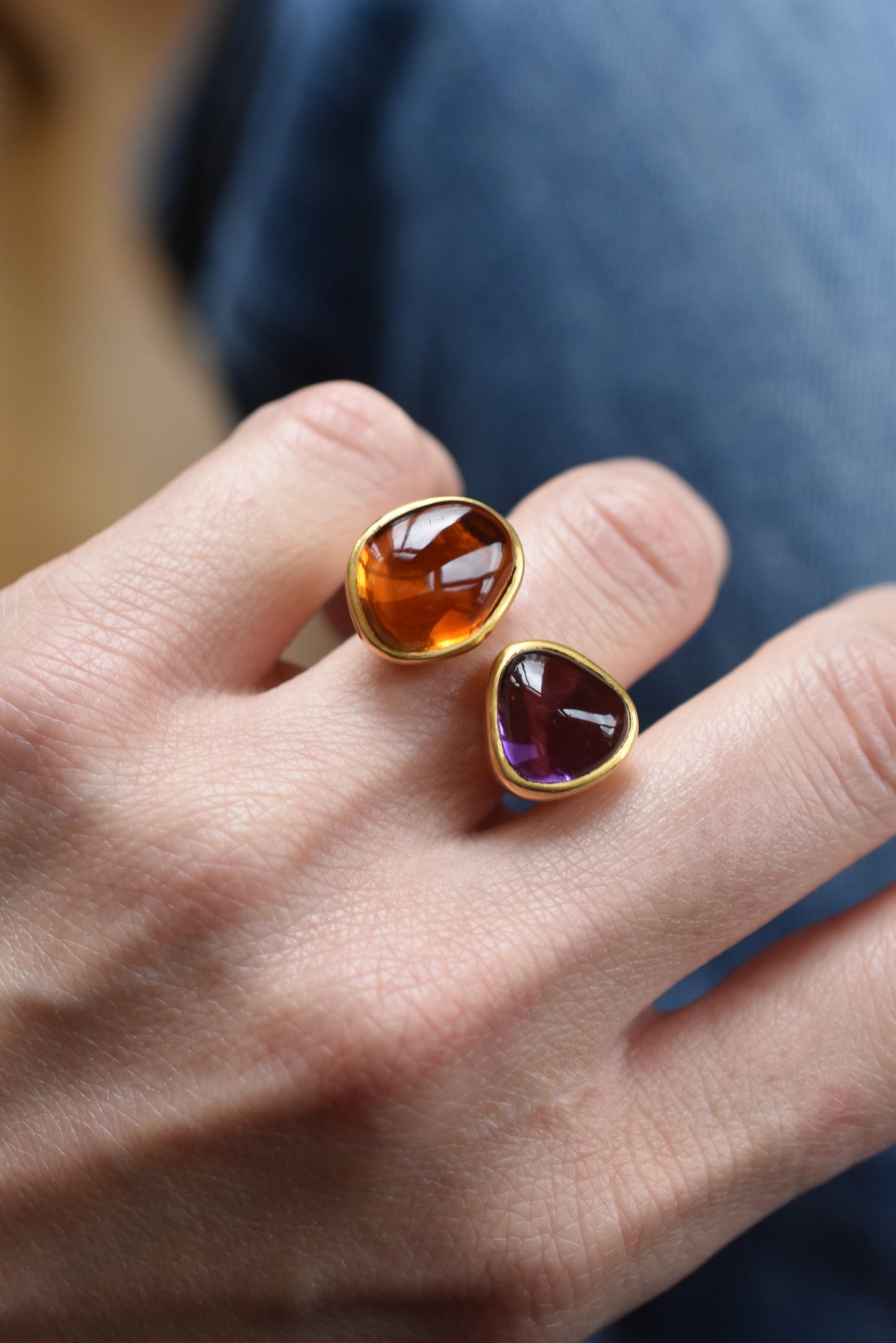 Amethyst and Citrine Large 'Toi et Moi' Ring