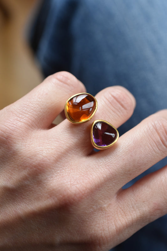 Amethyst and Citrine Large 'Toi et Moi' Ring