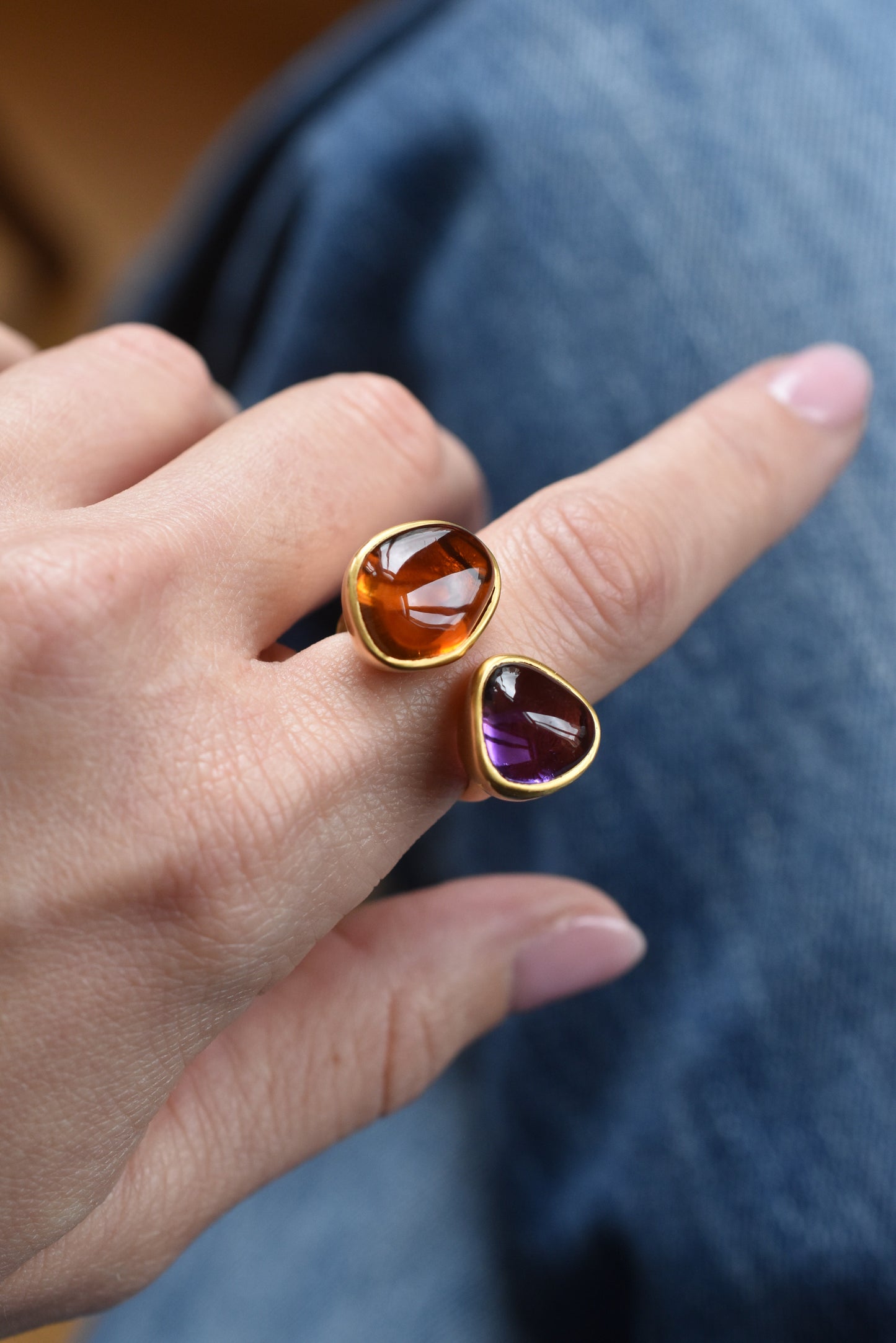 Amethyst and Citrine Large 'Toi et Moi' Ring