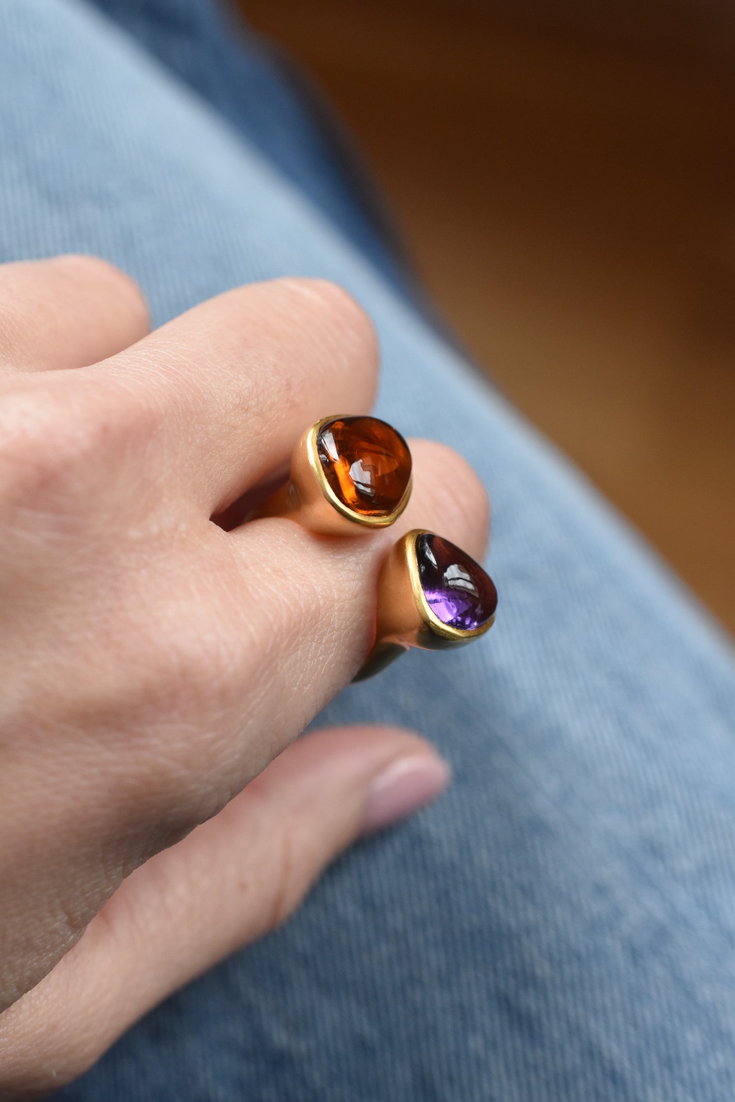 Amethyst and Citrine Large 'Toi et Moi' Ring