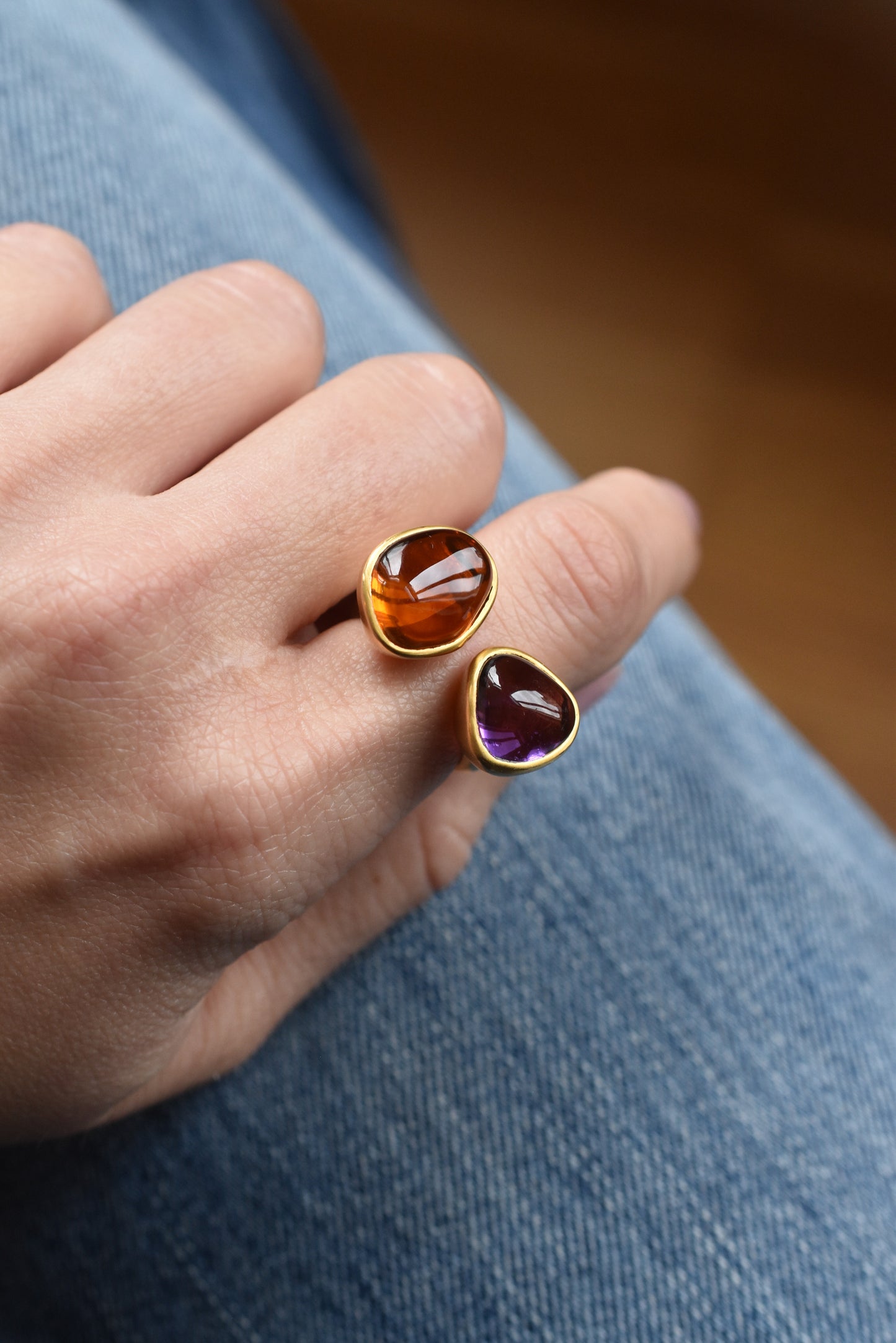 Amethyst and Citrine Large 'Toi et Moi' Ring