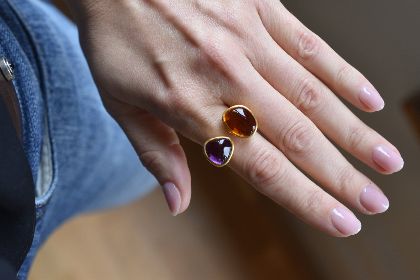 Amethyst and Citrine Large 'Toi et Moi' Ring