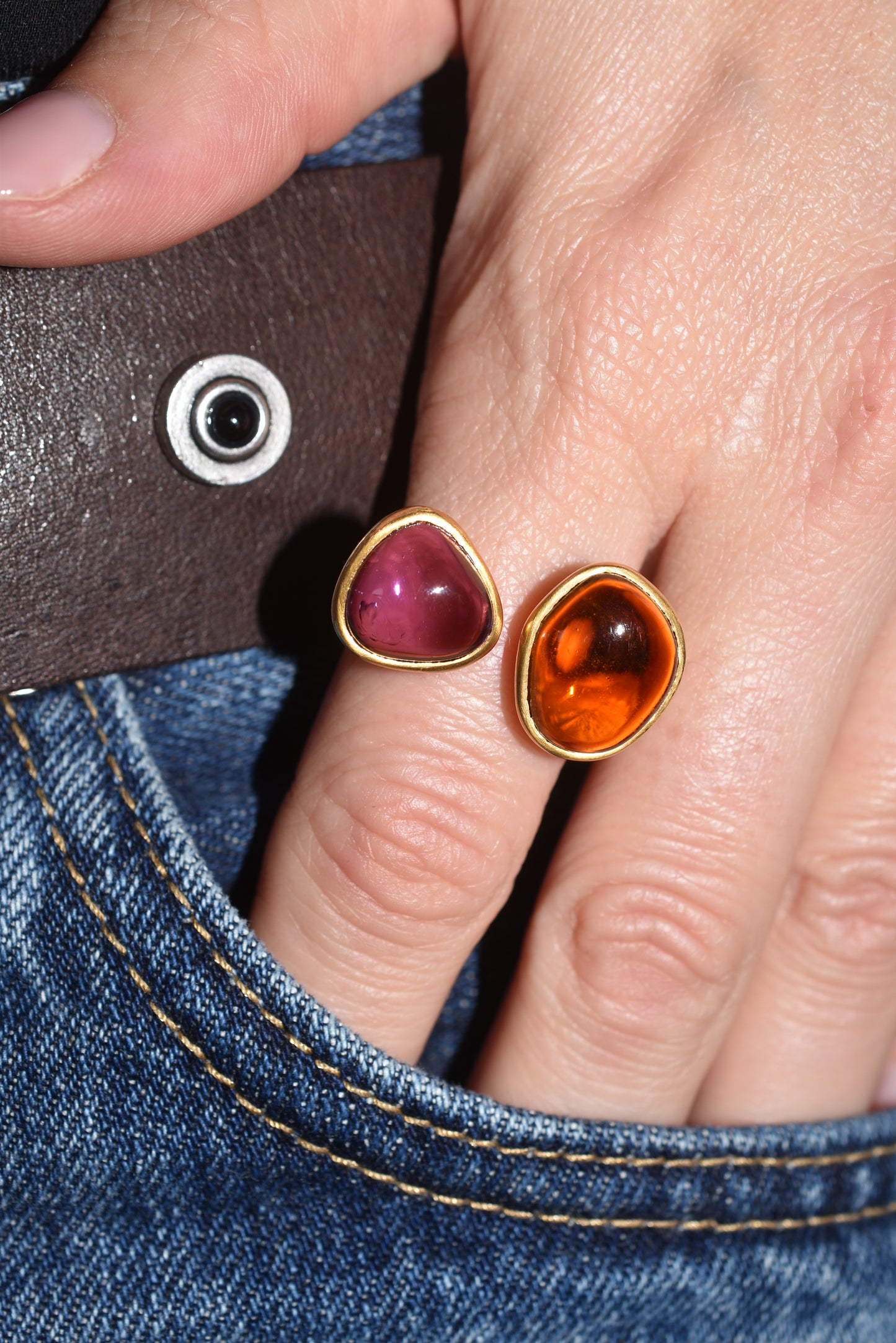 Amethyst and Citrine Large 'Toi et Moi' Ring