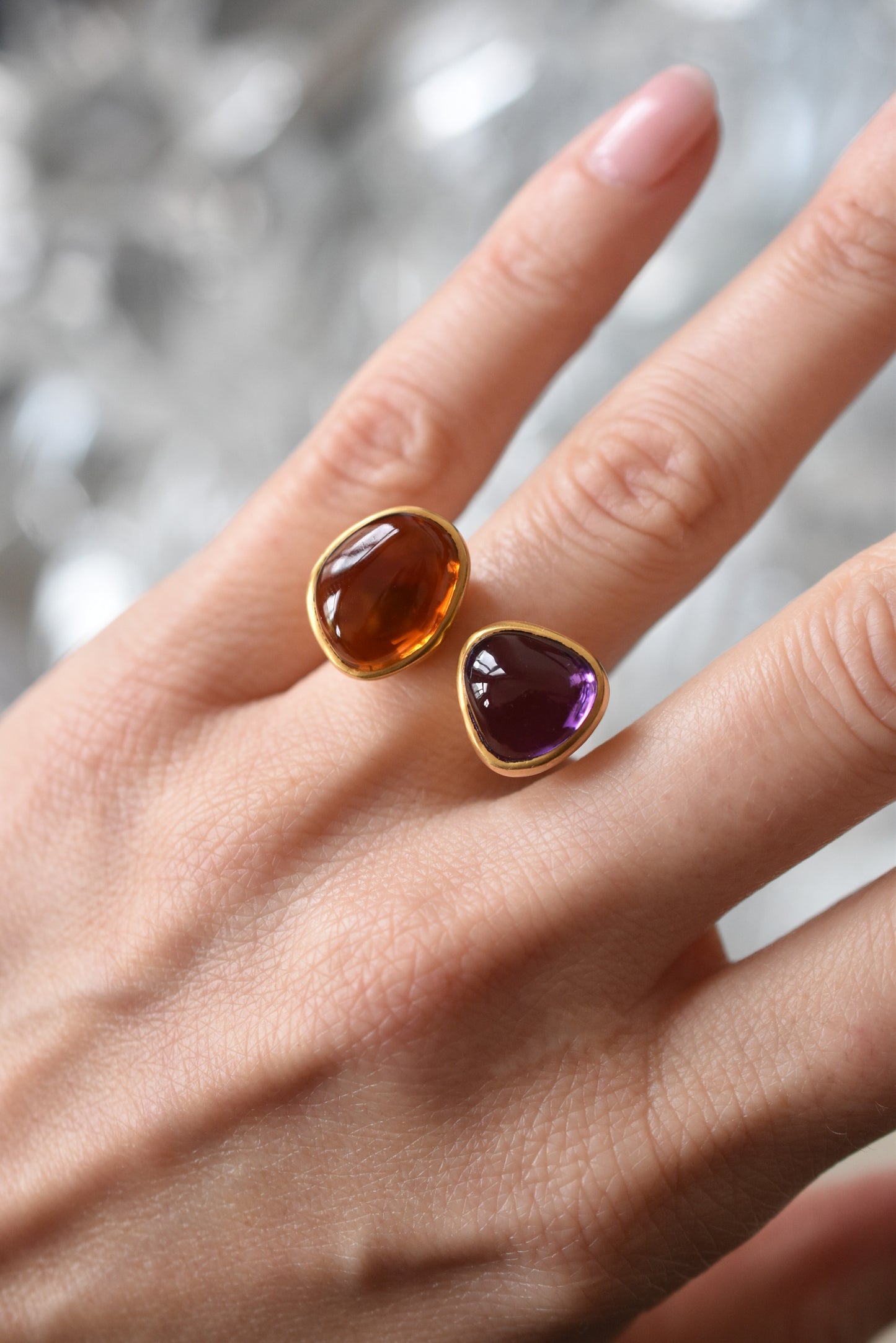 Amethyst and Citrine Large 'Toi et Moi' Ring