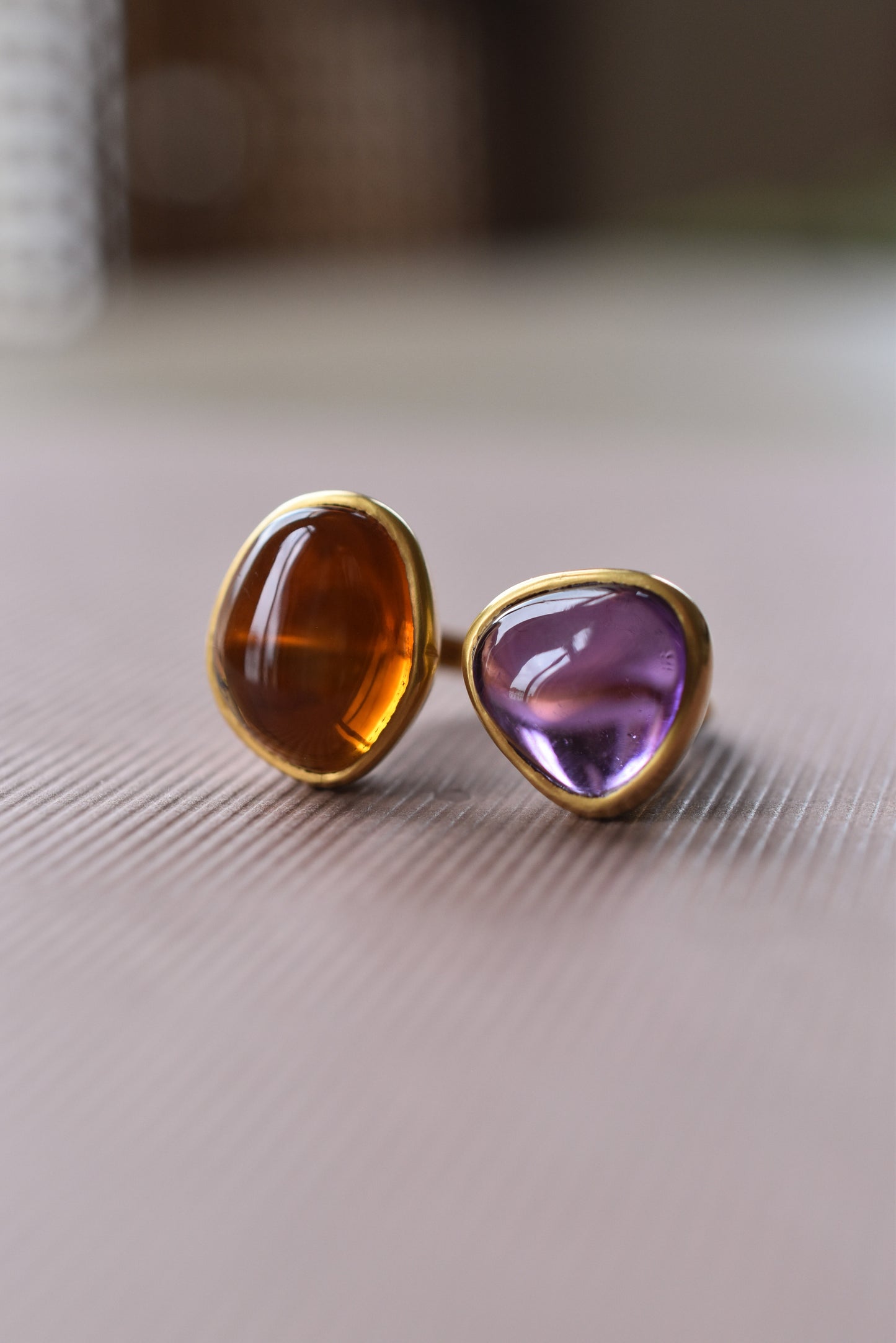 Amethyst and Citrine Large 'Toi et Moi' Ring
