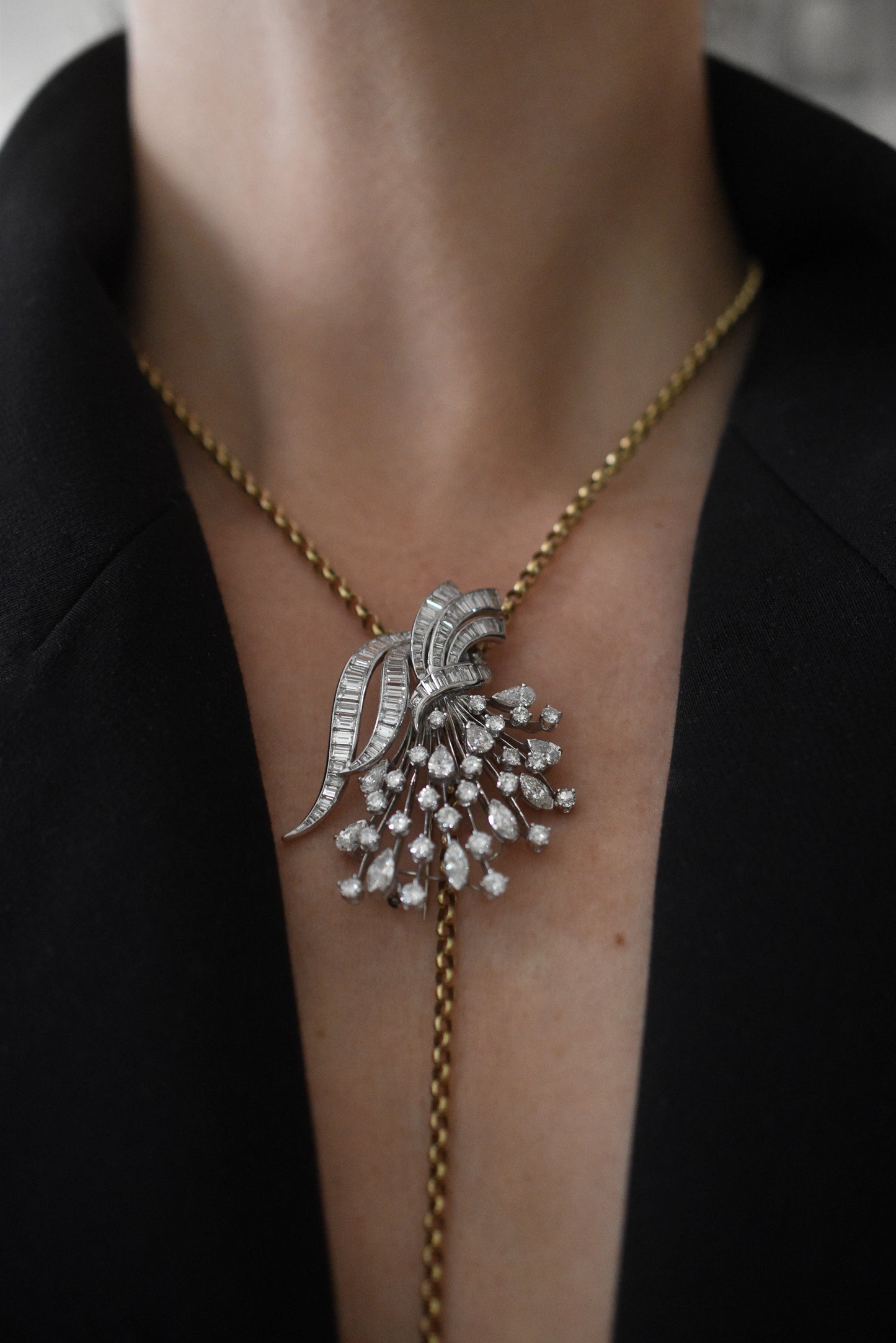 Vintage 1950s Italian 10ct Diamond Evening Pendant / Brooch