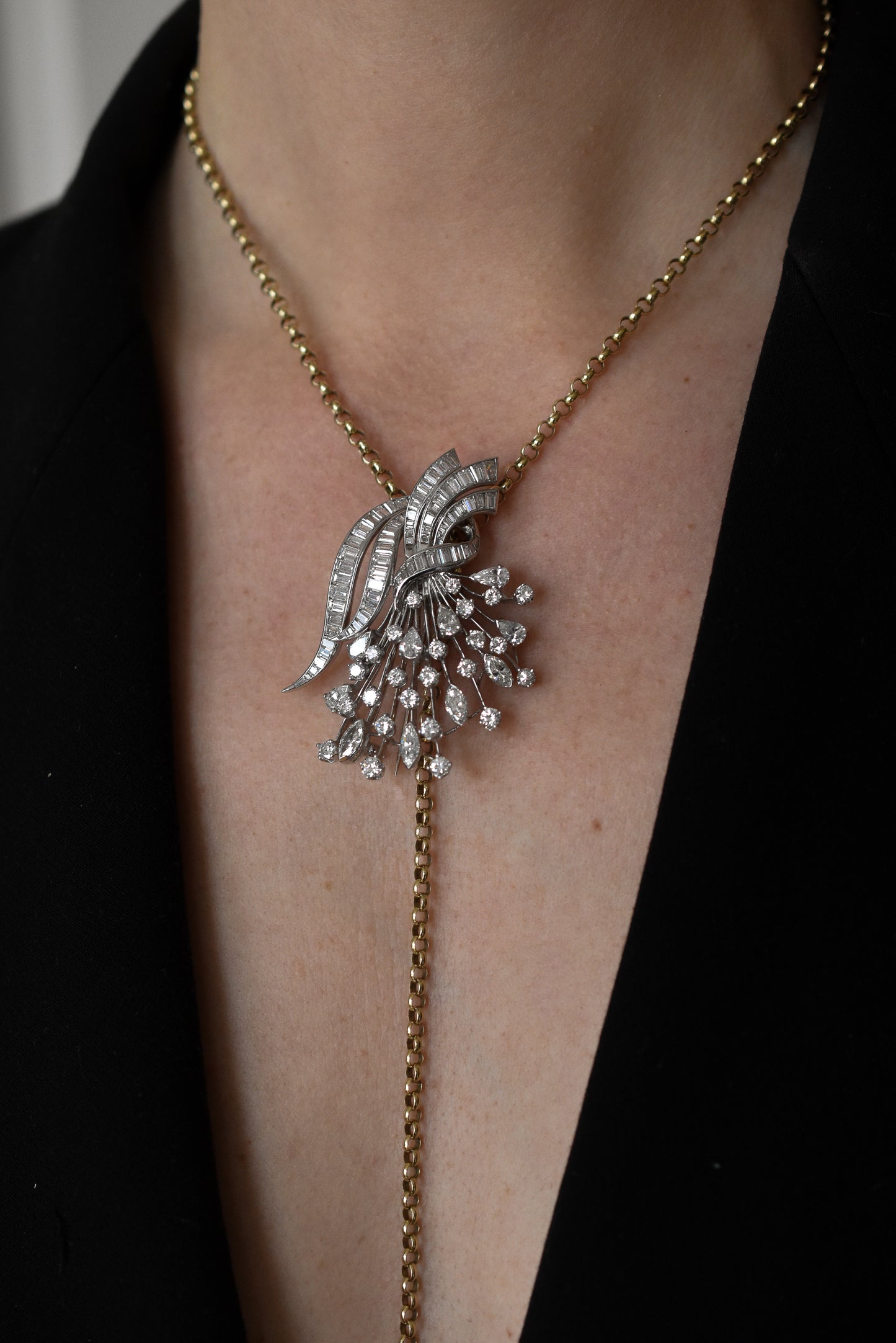 Vintage 1950s Italian 10ct Diamond Evening Pendant / Brooch