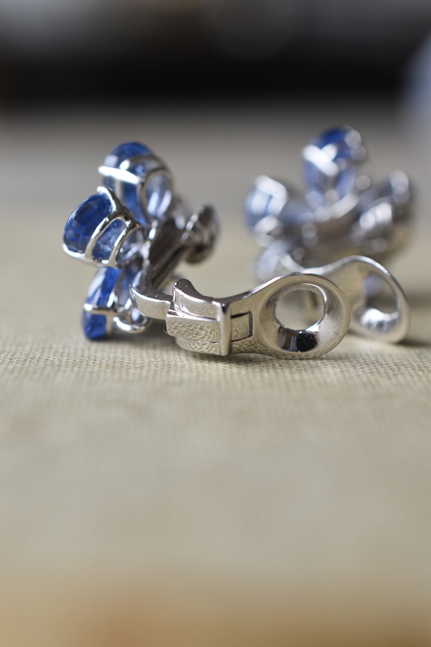 10ct Ceylon Sapphire and Diamond Flower Cluster Earrings in Platinum