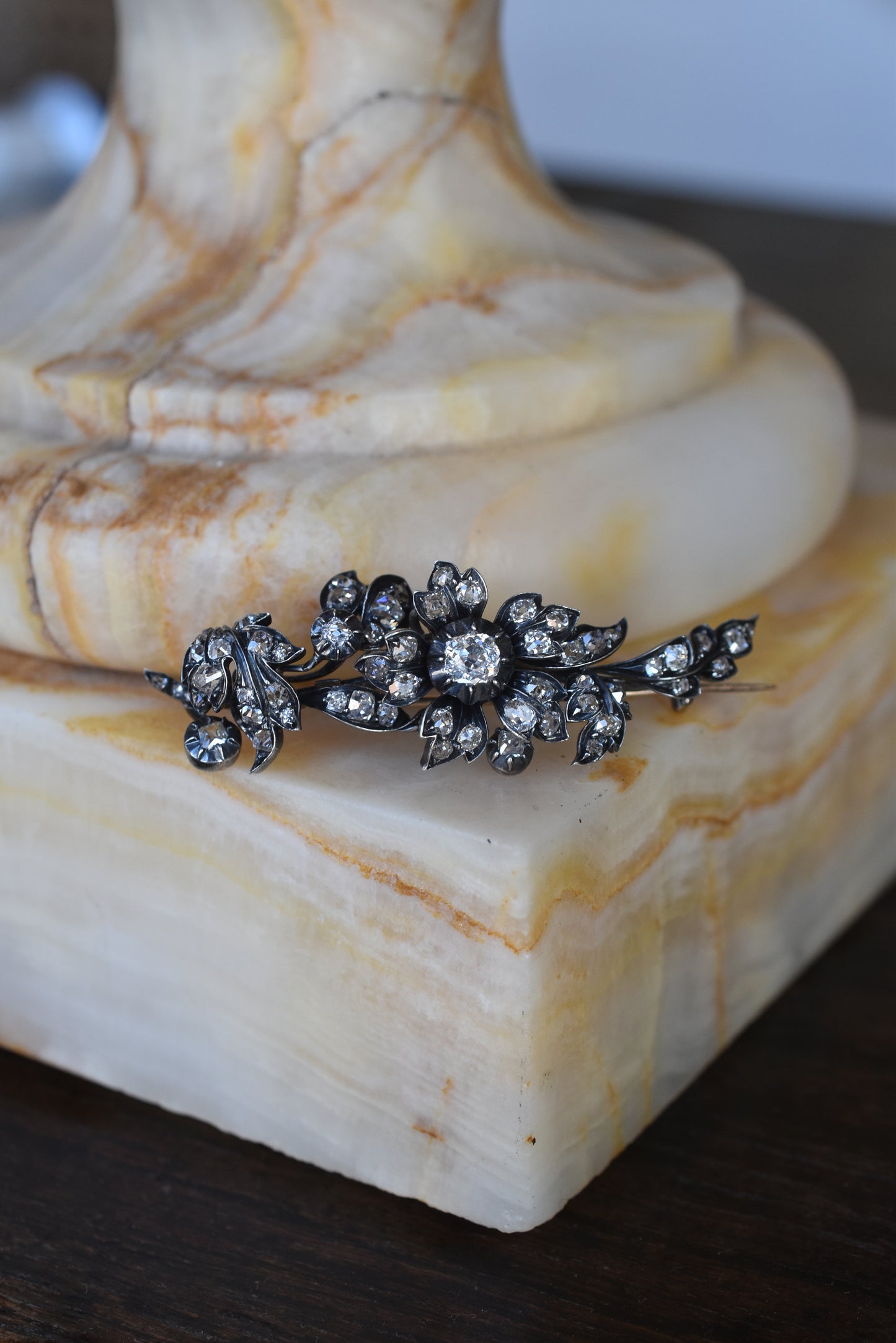 19th Century Silver Backed Gold Flower Diamond Brooch