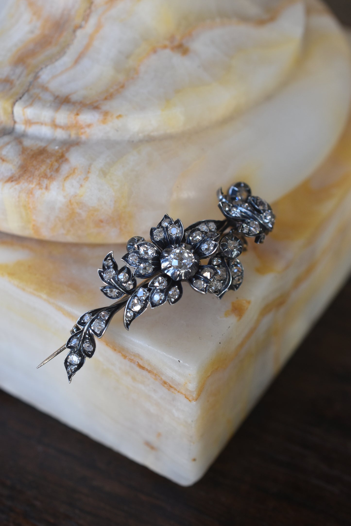 19th Century Silver Backed Gold Flower Diamond Brooch