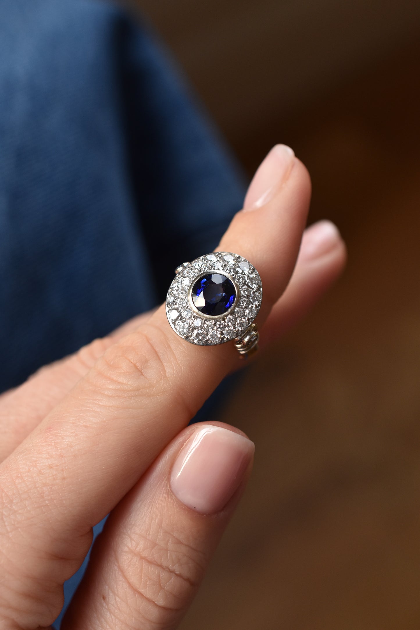1.50ct French Cobblestone Sapphire and Diamond Ring in 18k White Gold