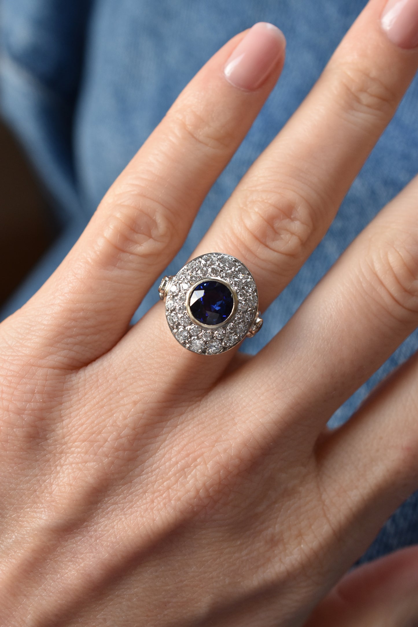 1.50ct French Cobblestone Sapphire and Diamond Ring in 18k White Gold