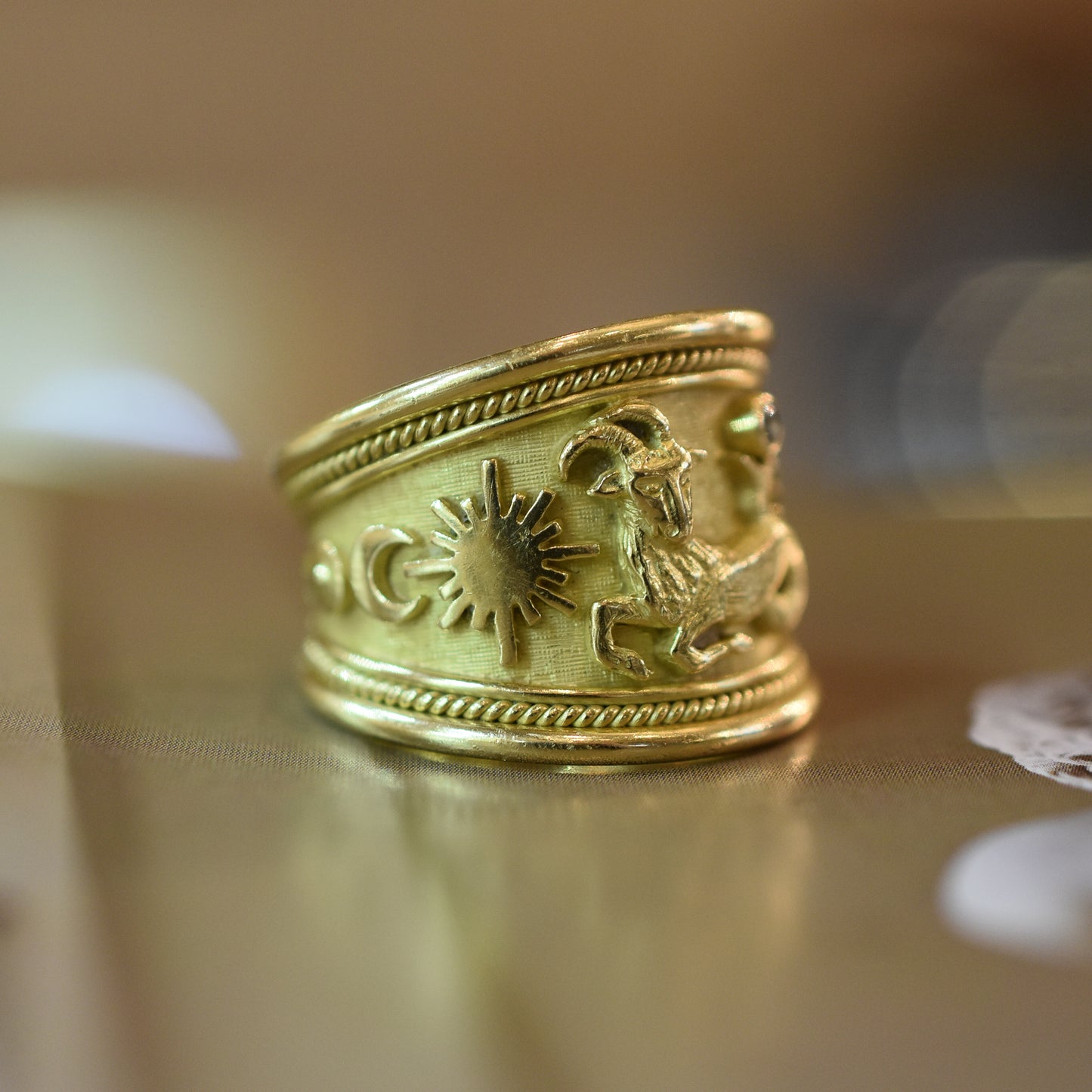 Elizabeth Gage Capricorn Zodiac 18k Gold and Diamond Band Ring